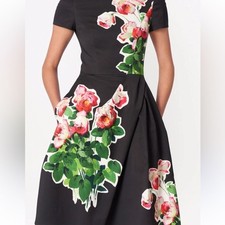 Carolina Herrera Black Midi Dress with Floral Design