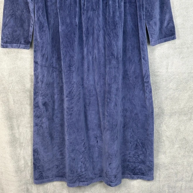 Vestido Vintage LL Bean Mujer 14 Azul Terciopelo Terciopelo Midi Manga Larga Modesto Preppy Foto 3 de 4