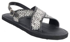Men Genuine Leather Hermes Huarache Cross Strap Black Sandals Handcrafted