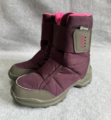 Decathlon Girls Waterproof Snow Boots Purple Pink Gray Hook & Loop US 1 EU 32