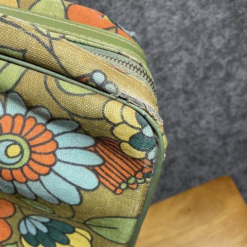 60s Mod Travel Bag Large Flowers Made In Japan Canvas Working Zippers Vintage - Picture 7 of 21