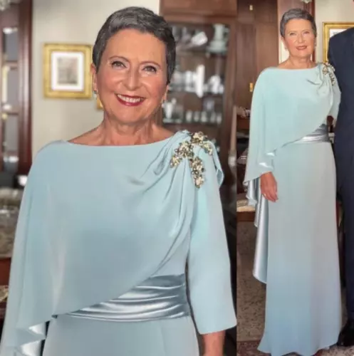Boot-Ausschnitt Mutter der Braut Kleid für Hochzeit bescheiden lange Ärmel Prom - Bild 2 von 10