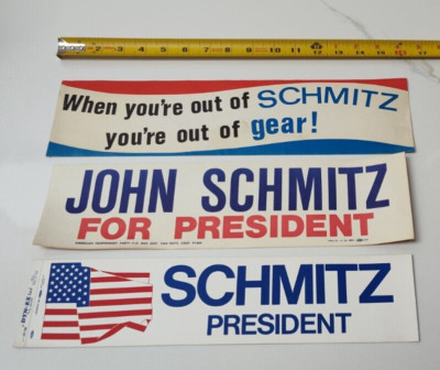 Rare Vintage 1972 John Schmitz bumper sticker LOT of 3! Free Shipping