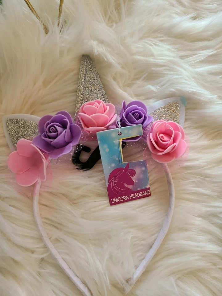 Diadema unicornio flor lavanda y rosa, accesorios de disfraz para niños o adultos Foto 2 de 4