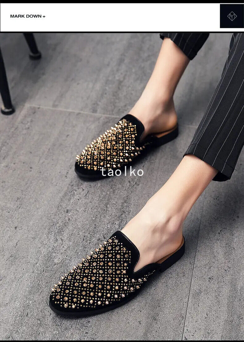 PANTOFOLA D’ORO Scarpe Uomo Scarpe Ciabatte Mules Mocassini Senza Schienale Pantofole Nightclub Oro Lucido