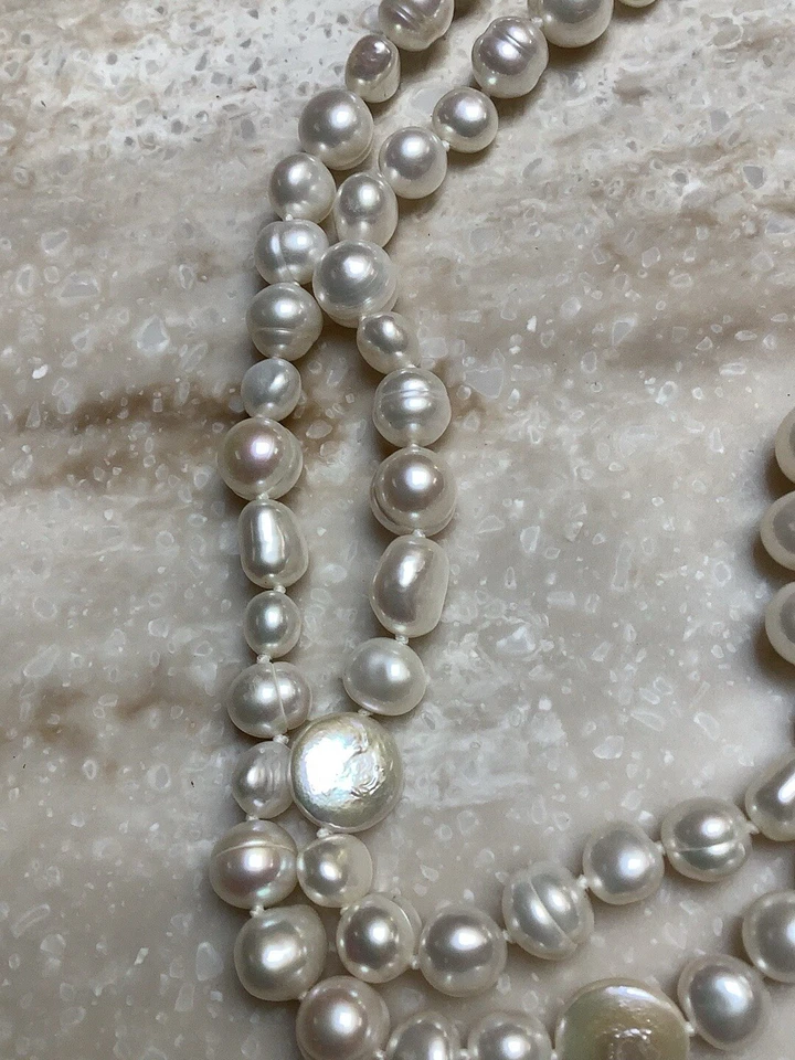 Honora 白色硬币和圆形珍珠项链全新无标签 60 英寸 — 第 3/4 张图片