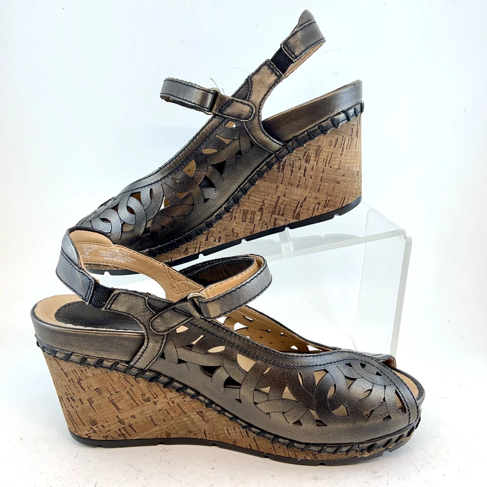 Earth Shoes Bronze Aquarius Peep Toe Slingback Wedge Sandals size 6.5 7 $120 - Image 4 of 4