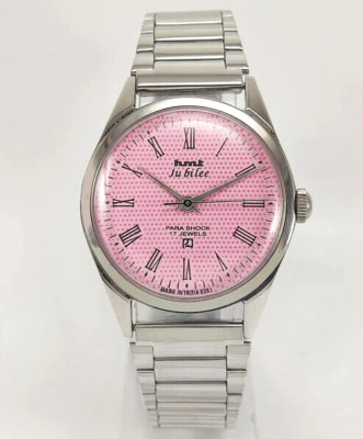 HMT Jubilee Pink Dial 17 Jewels Mechanical Hand Winding For Men's Wrist Watch