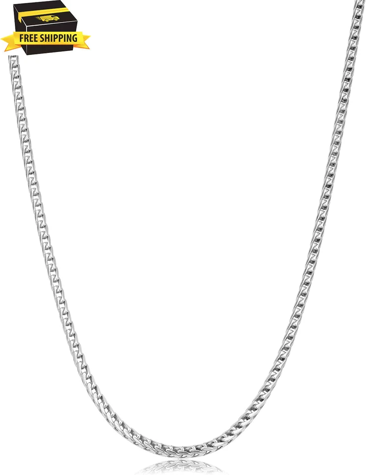 Collar de cadena Franco de plata de ley alto pulido de 2 mm (16, 18, 20, 22, 24 o 3) Foto 2 de 4