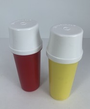 Tupperware Vintage Ketchup and Mustard Pump Dispensers 1329  Lids See Photos