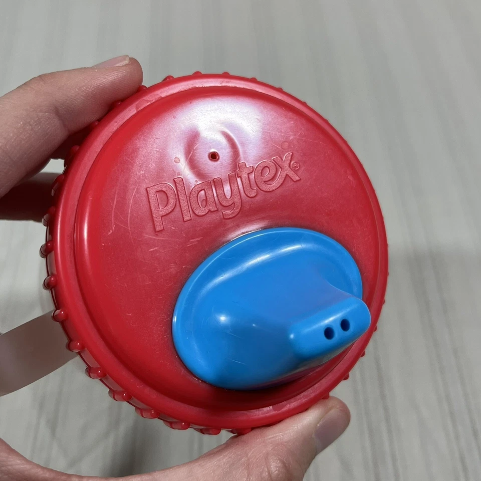Vintage Playtex 2001 Dos Mangos Sippy Cup Elefante Rojo Azul con Válvula Y2K I1 Foto 4 de 4