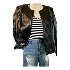 Quilted Leather Look Lightweight 90s Oversized Black Jacket Size Large
