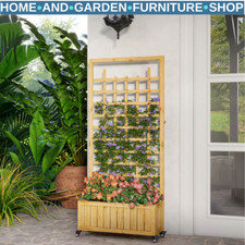 Wooden Trellis Planter Raised Garden Bed with Wheels  & Liner for Climbing Plant