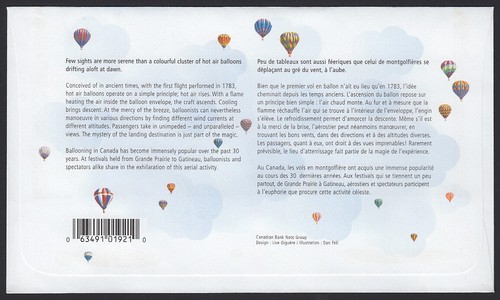 HOT AIR BALLOONS = Official FDC with set of 4 stamps Canada 2001 #1921a-d - Picture 2 of 2