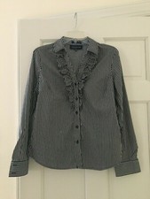 NWOT Jones New York Blue White Striped Ruffle Blouse size S