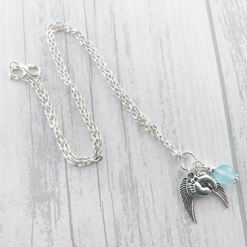 Memorial Necklace Miscarriage Baby Loss Birthstone Gemstone Feet Angel Wings - Picture 2 of 21