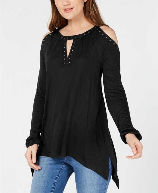 Inc Womens Black Long Sleeve Keyhole 