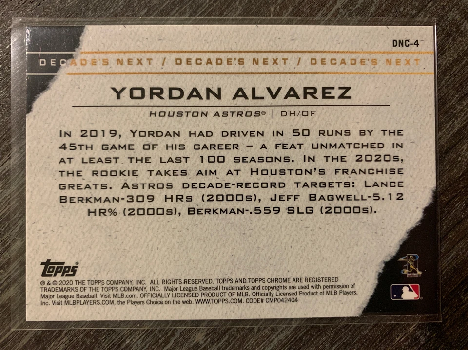 2020 Topps Chrome Update YORDAN ALVAREZ Decade's Next #DNC4 Rookie RC Astros - Image 2 of 2