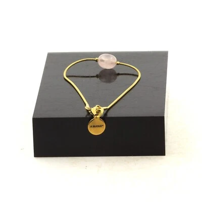 Bracelet en acier inoxydable doré 1 Perle Quartz rose du Brésil - Photo 1/2