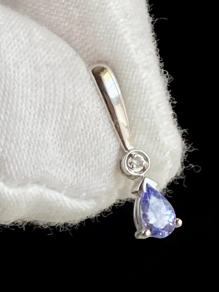 10k White Gold Diamond Teardrop Tanzanite Prong Set 3/4” Pendant SUMAL Sri Lanka - image 2 of 4