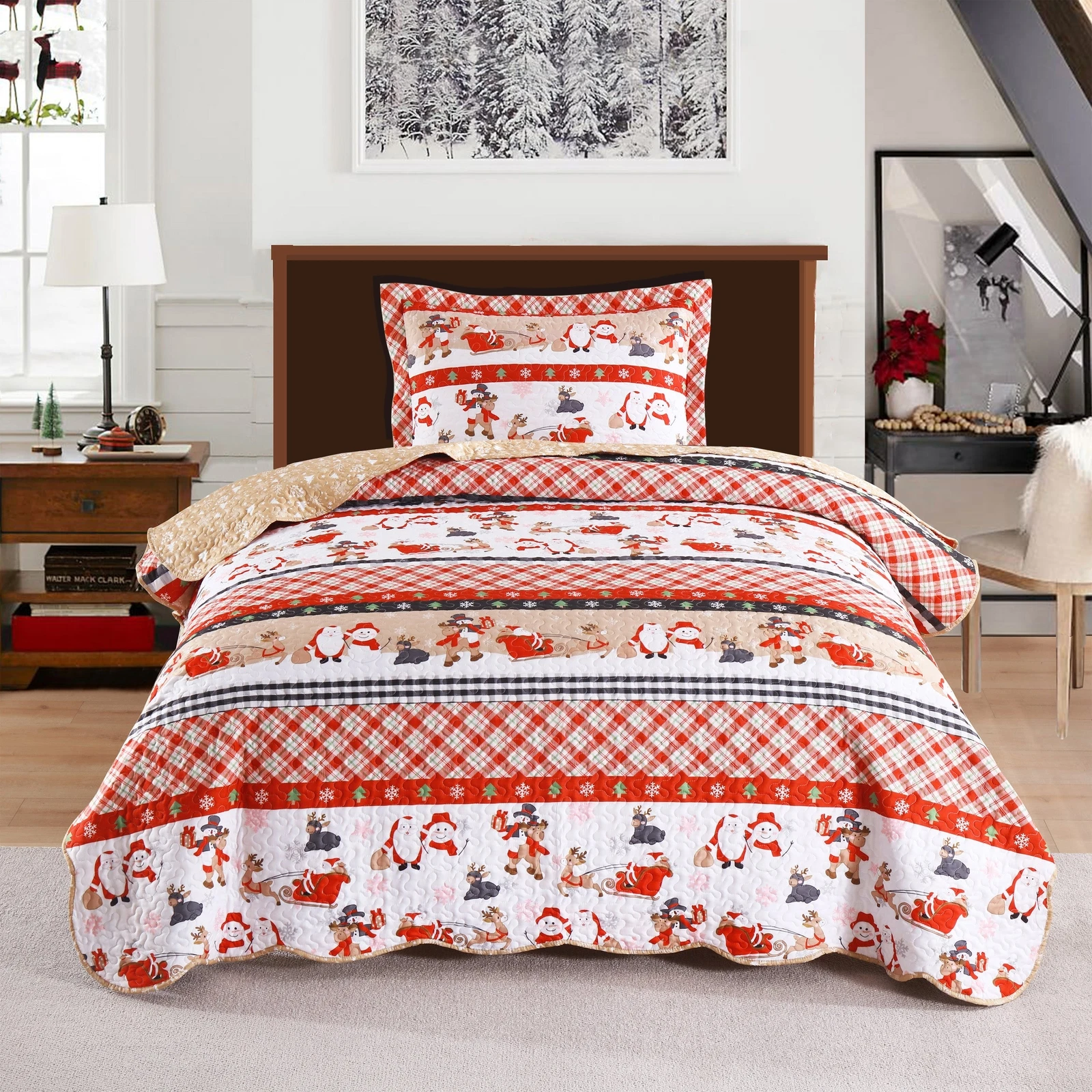 Christmas Plaid Sleigh Bedding Set | Christmas Gift | Christmas Decor