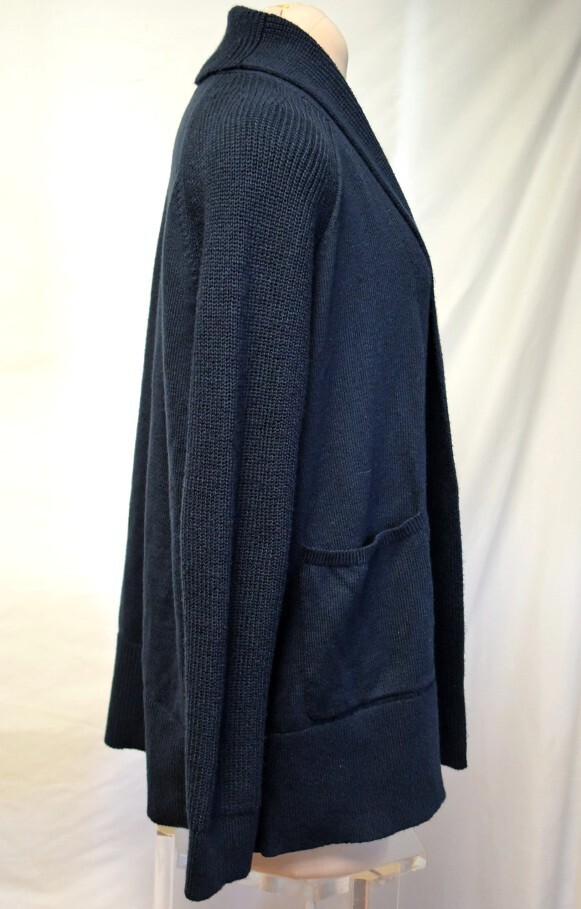 Lands' End Navy Blue Cotton/Wool Blend Shawl Collar Cardigan Sweater