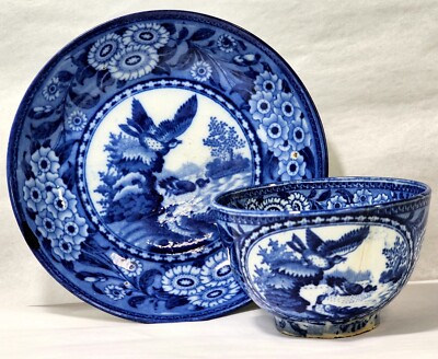 青い花柄の茶器 Japan China Blue Floral w birds Tea Cup & Saucer Antique | eBay
