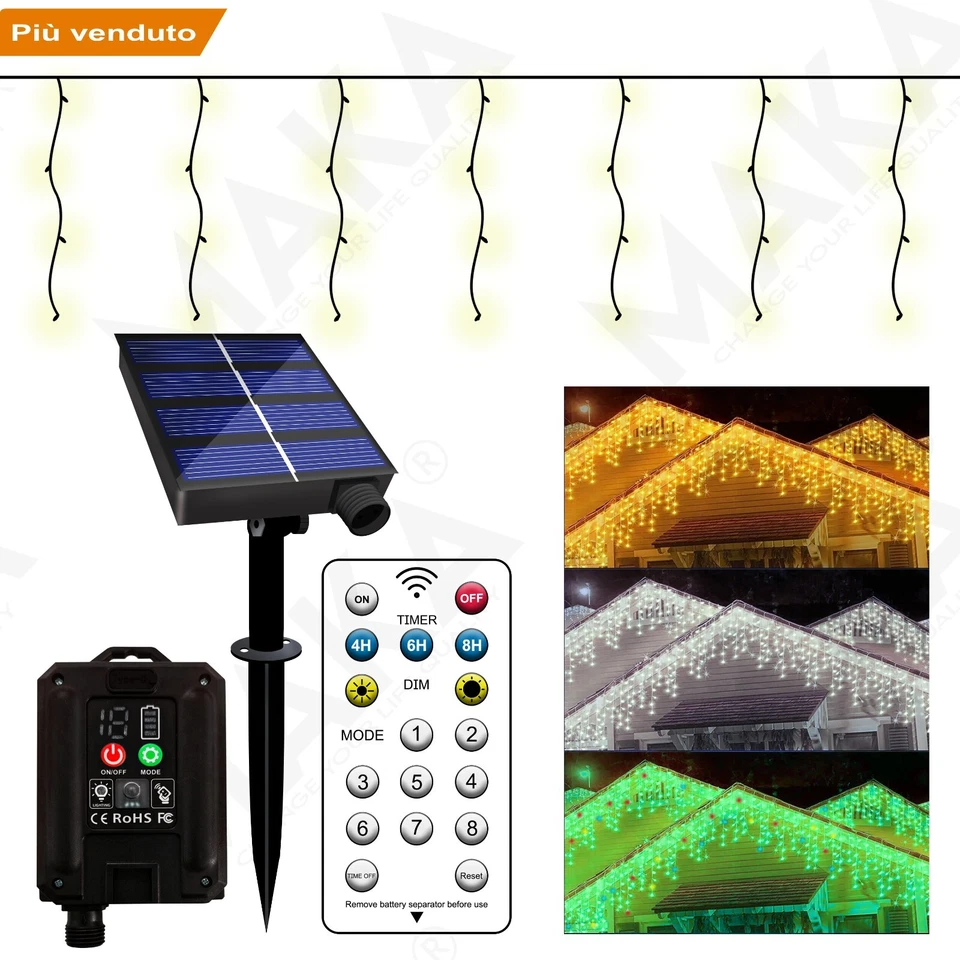 luci di natale tenda 300 led solare per interno ed esterno ip44 8m per 0,5m