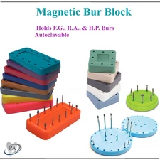 Dental Bur Block Magnetic Lab Holder Station Holds 14 Burs, 7/8 Burs,  FG, HP RA