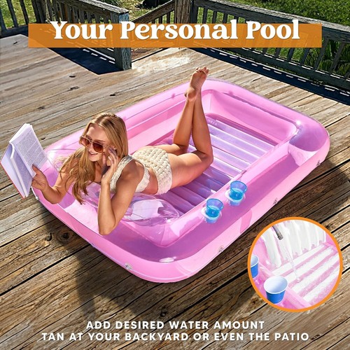 Inflatable Tanning Pool Lounge Float, 70" x 46" Suntan Tub Raft Floatie, Tann... - Picture 4 of 8