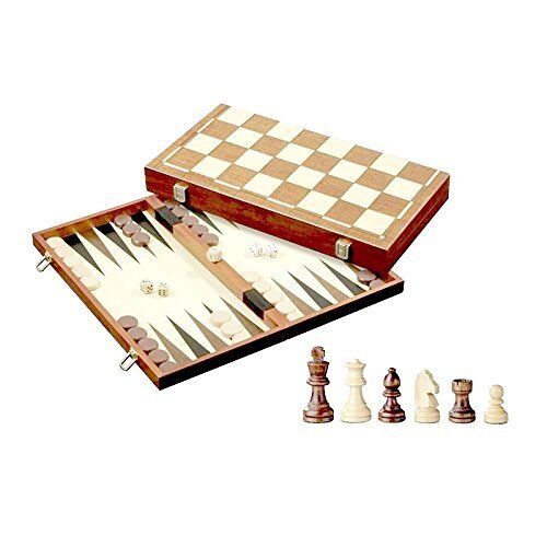 and Backgammon Game Set 3-in-1 Wood Combination Chess Checkers