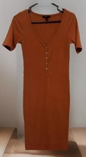 Forever 21 Women’s Dress Midi Medium Rust Orange Bodycon Short Sleeve Ribbed