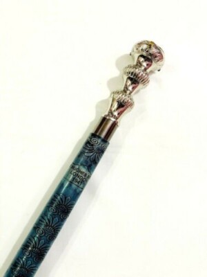 Edwardian  3 Fold Leather  Finish With Brass Compass Handle Walking Stick