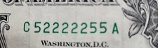 Binary 2s 5s Fancy Serial Number One Dollar Bill Five of a Kind 2s  C52222255A.