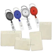 50 PCS CARABINER RETRACTABLE ID BADGE REEL & 50 PCS ID BADGE HOLDER COMBO