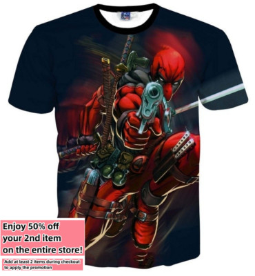 Marvel Deadpool Cartoon T-Shirt Double-Sided Adult Men's Size Large Medium Small