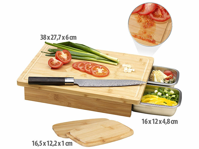 Planche à découper en bambou avec bac de collecte BSB-100 grand format pour bloc cuisine