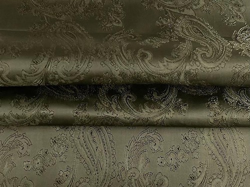 Paisley Jacquard Satin Lining Fabric Material OLIVE GREEN - Picture 5 of 5