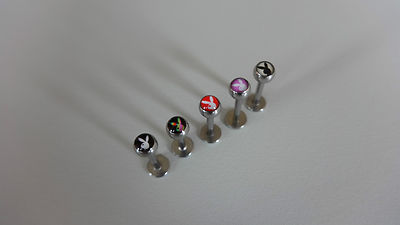 1 x Hasen BUNNYS  LABRET LIPPENPIERCING  316L   Motive  3 mm   STAB 1,2 x 8 mm 