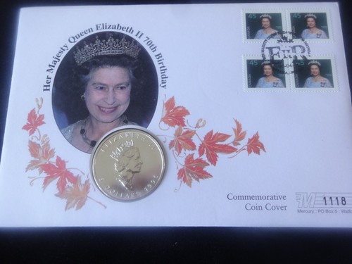 1996 CANADA 1oz 9999 FINE SILVER $5 COIN COVER QUEEN 70th BIRTHDAY PNC