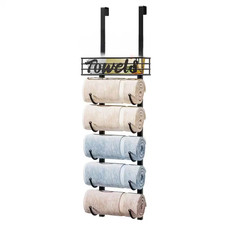 6-Tier Wall Mount Black Metal Rolled Towel Storage Door Hanging with Metal Shelf
