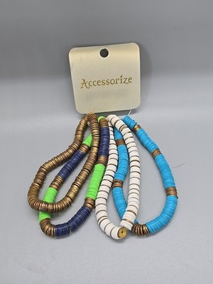 Accessorize Heishi Bead Bracelet Set Boho Surfer Stack Multi Color Stretch (JB)