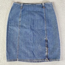 Vintage Calvin Klein Denim Skirt Womens 10 / 32 Blue Knee Length Zipper Slit Y2K