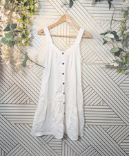 J.Crew Factory Women's Linen-Blend Button Down TIERED Mini Dress White BR621 0