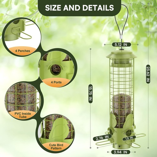 Metal Bird Feeders Squirrel Proof for Outdoors Hanging,Large Mesh Tube Bird F... - Picture 2 of 7