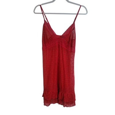 Rampage Y2K Babydoll Sheer Lace Trim Tunic Dress Women's 1X Red Silver Lingerie