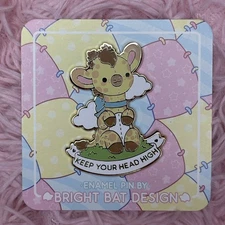 Bright Bat Design Self Care Plushie Pals Kawaii Collectible Large Enamel Pin 