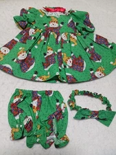 Snowmen dressed warmly for winter-- dress, panties, & headband--fits 15" dolls
