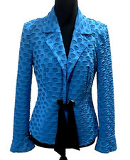 Peck & Peck Collection VTG Whimsical Blue Open Oval Eyelet Poly Tie Blazer Smal