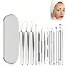15PCS Blackhead Remover Comedone Extractor Curved Tweezers Kit Pimple Acne Tools